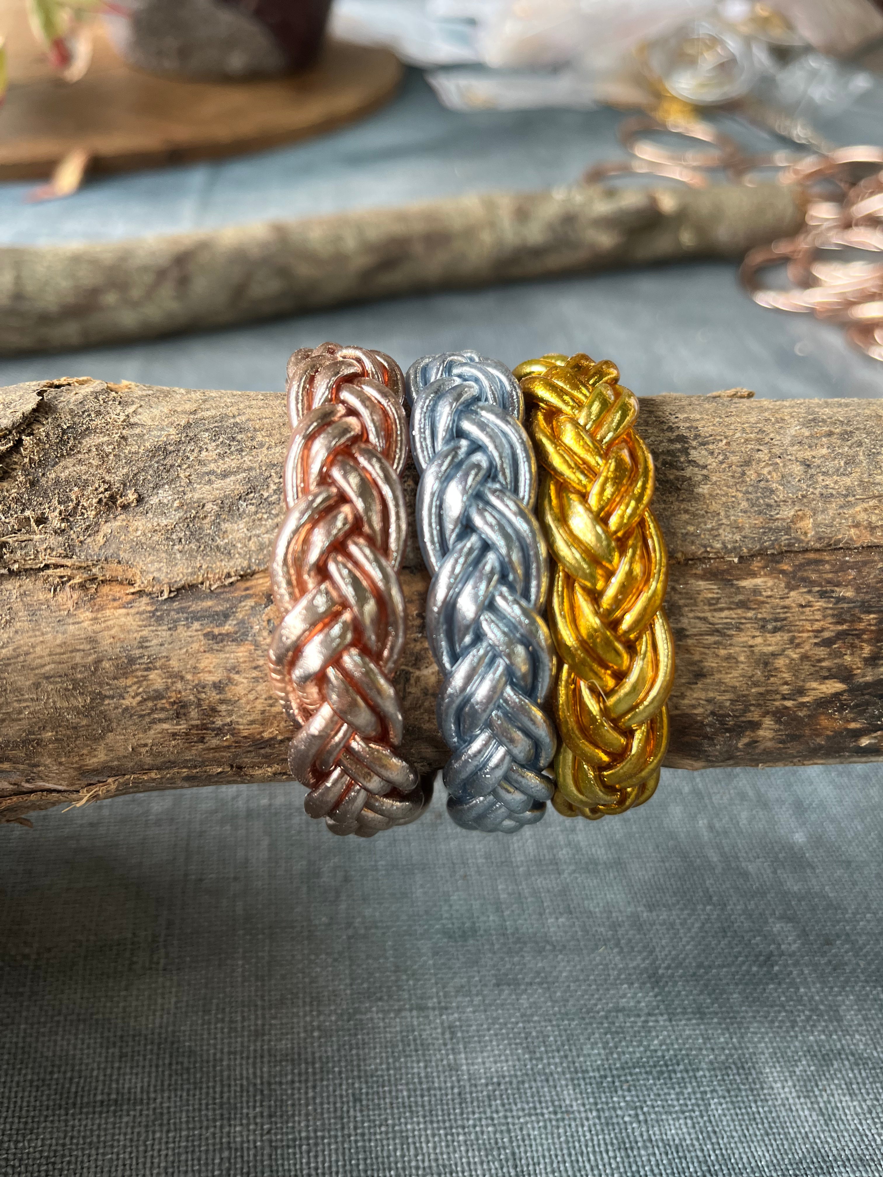 "PULSERA DOBLE TRENZA" pan de oro